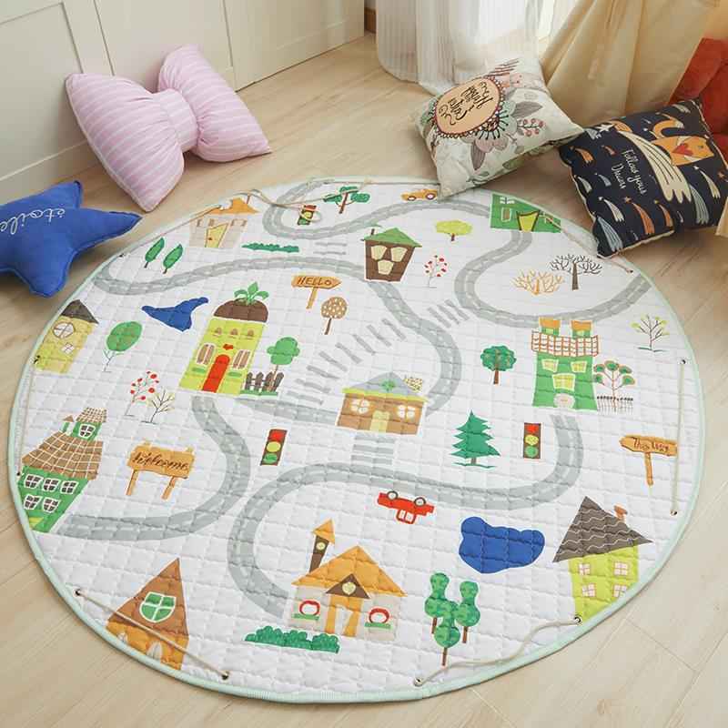 Round Cotton Crawling Mat with Toy Storage