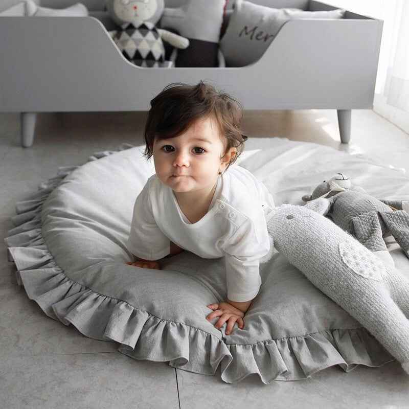 Round Plush Play Mat with Drawstring Storage