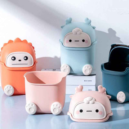 Cute Dinosaur Flip-Top Desktop Trash Can