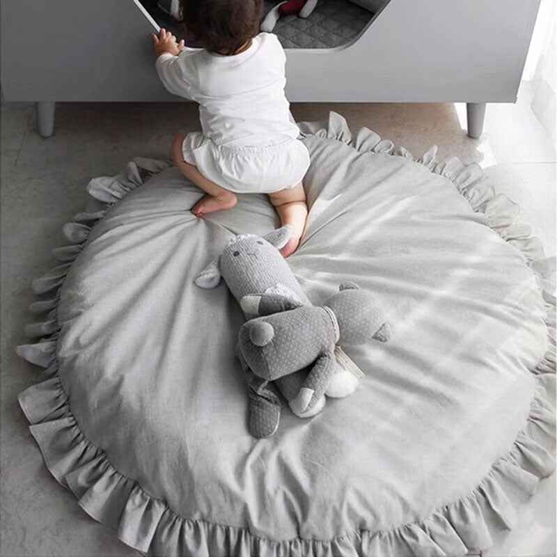 Round Plush Play Mat with Drawstring Storage
