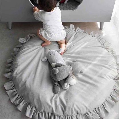 Round Plush Play Mat with Drawstring Storage