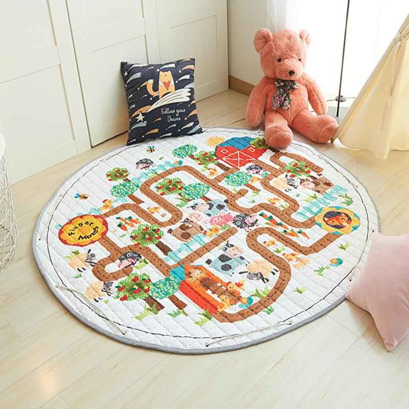 Round Cotton Crawling Mat with Toy Storage