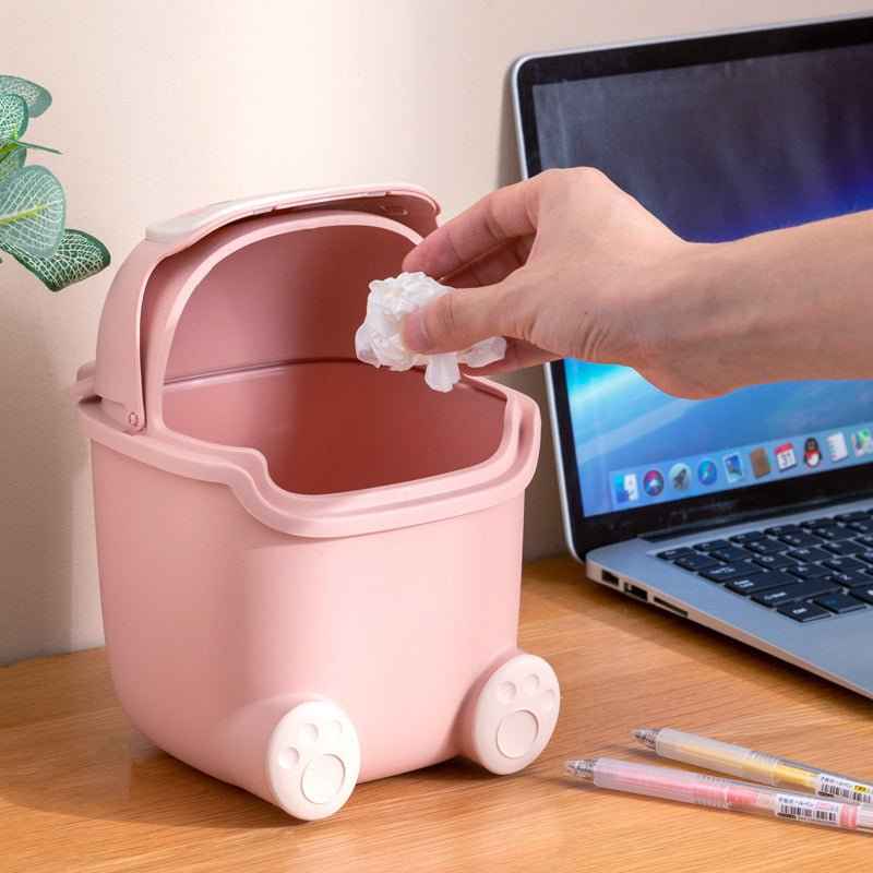 Cute Dinosaur Flip-Top Desktop Trash Can