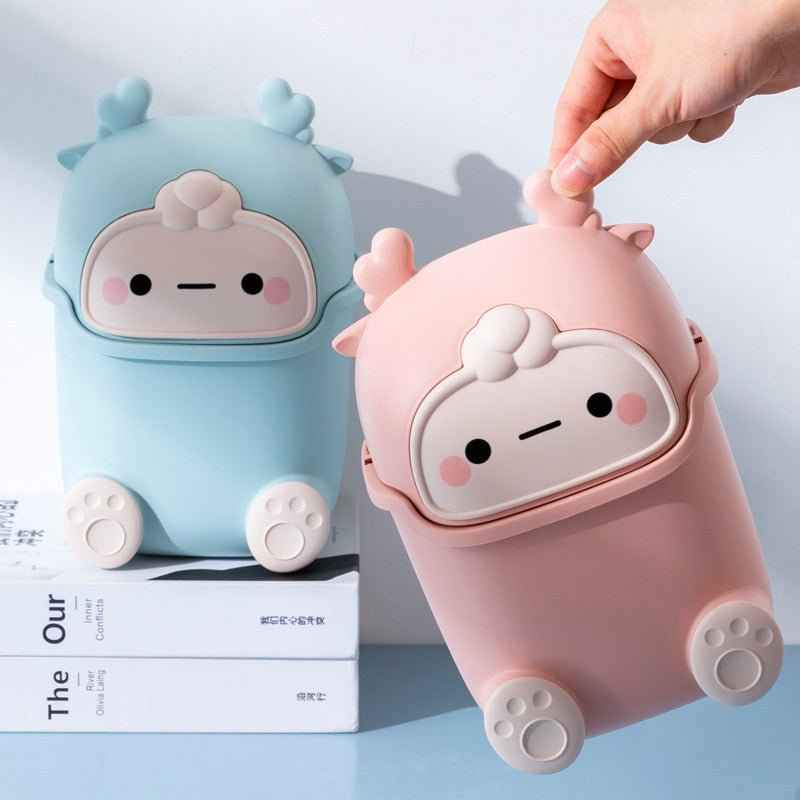 Cute Dinosaur Flip-Top Desktop Trash Can