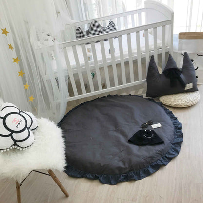 Round Plush Play Mat with Drawstring Storage