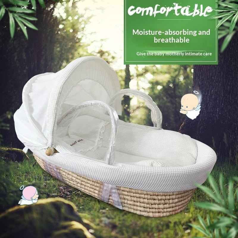 Portable Woven Corn Husk Baby Bassinet