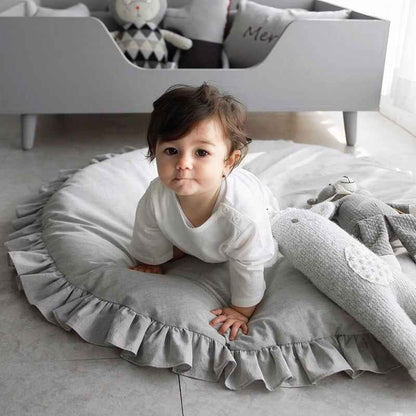 Round Plush Play Mat with Drawstring Storage